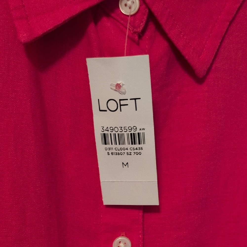 SALE 🎉 Pink Linen Blend Ann Taylor Button-Up Shirt - Picture 2 of 5
